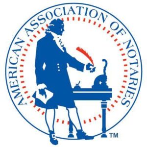Logo of the American Association of Notaries featuring a historical figure.
